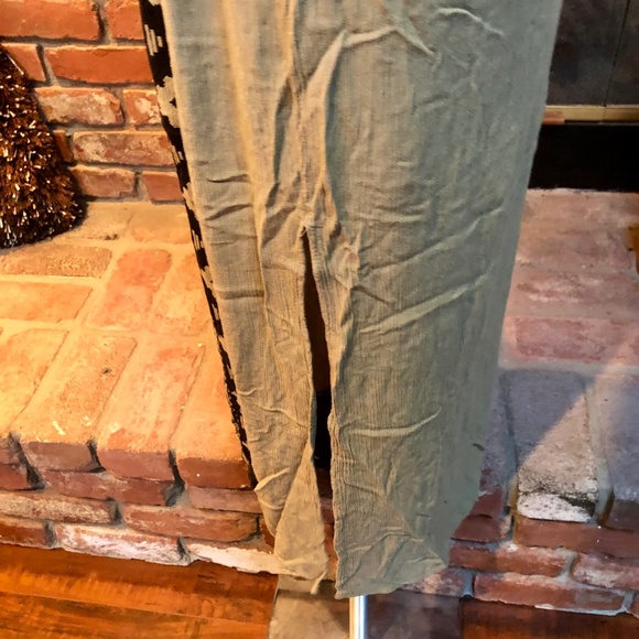 Vintage BoHo HIPPIE CHIC S Moss Green Black Maxi Empire Waist Long Dress - Picture 9 of 12